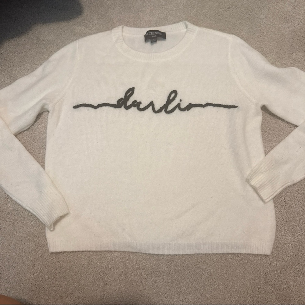 Kittenish Cream Sweater with Black Script